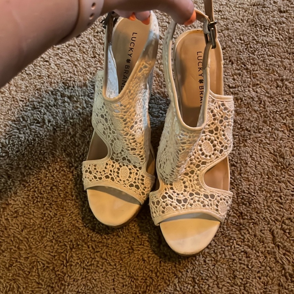 Lucky Brand white lace wedges
